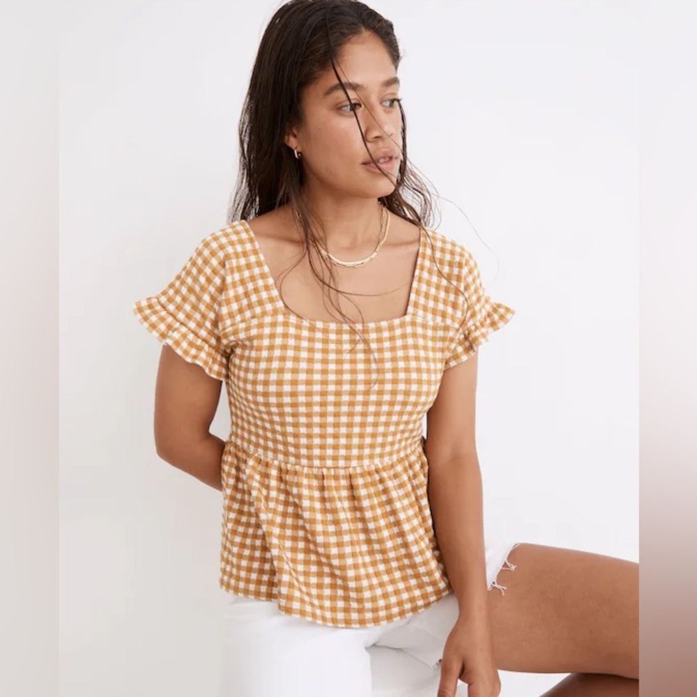 Madewell Gingham Ruffle Sleeve Blouse size L